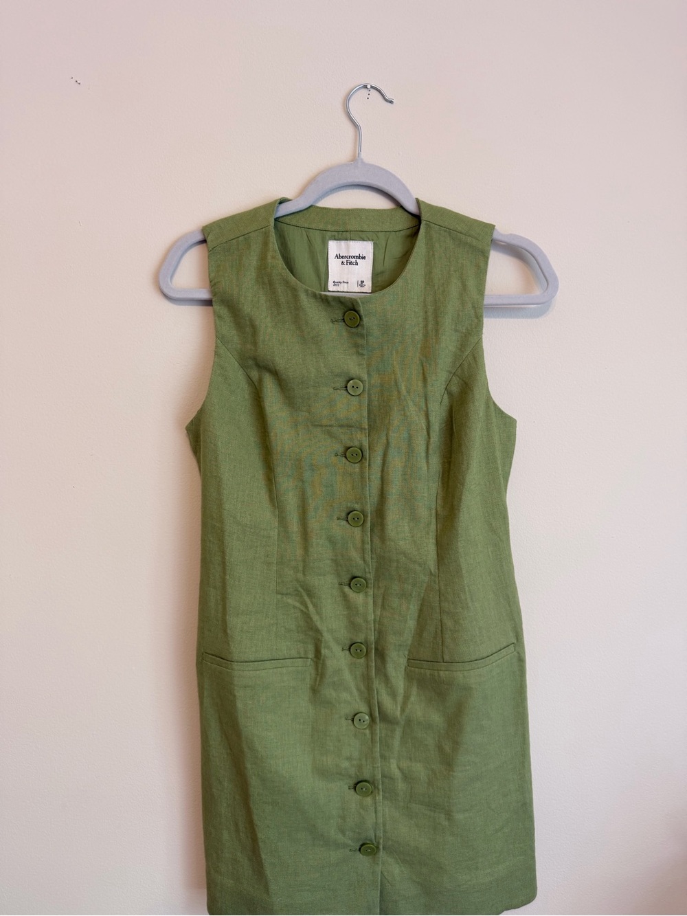 Abercrombie & Fitch Olive Green Sleeveless Button Dress